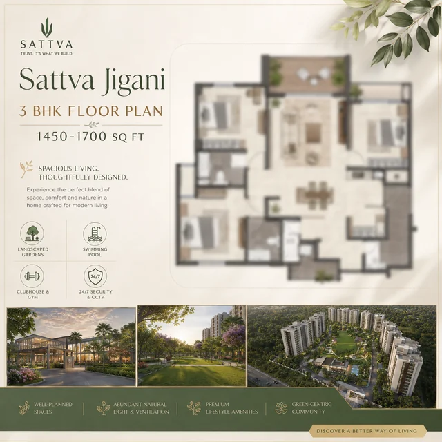 Sattva Jigani 3 BHK Type A floor plan layout